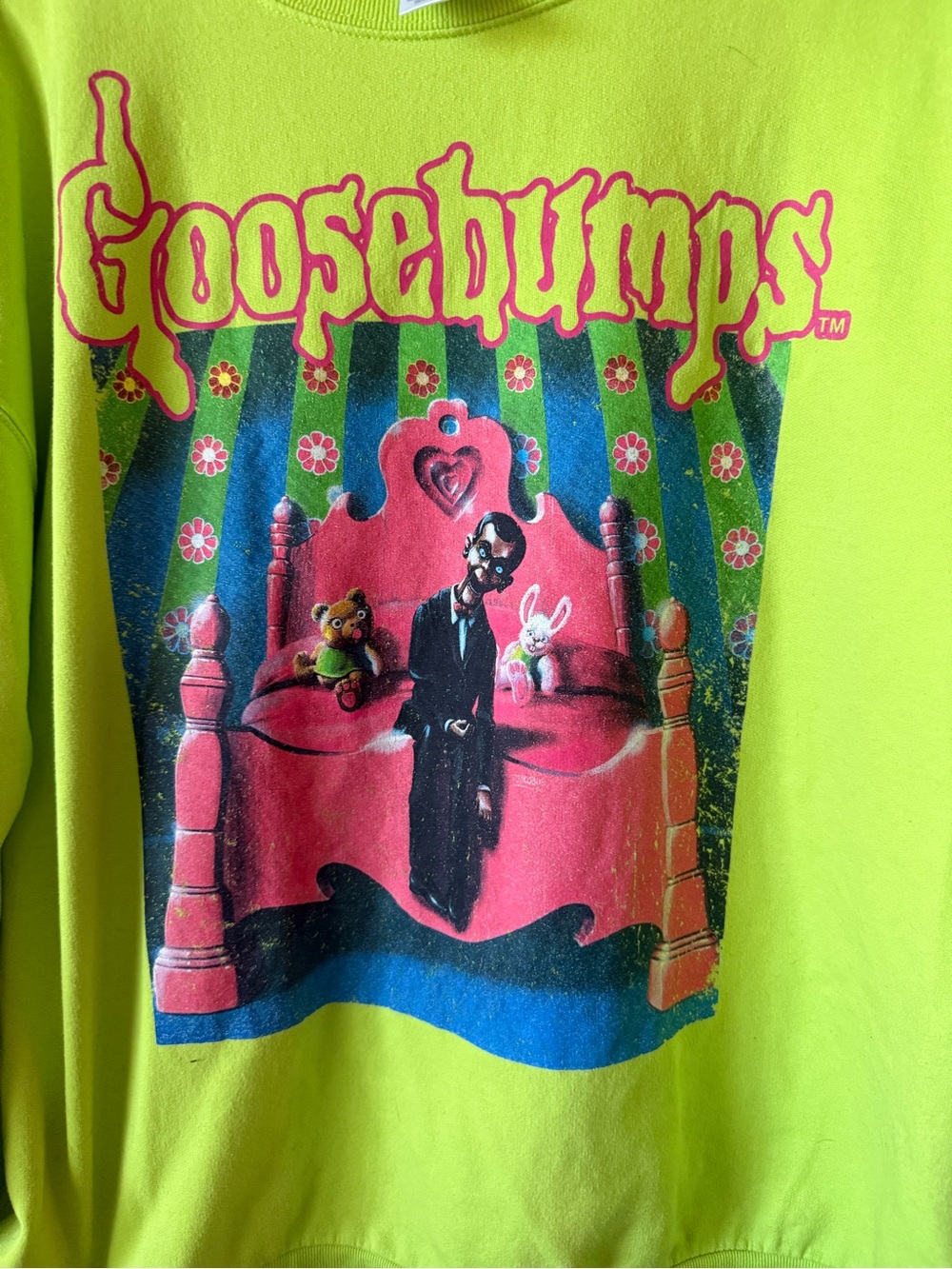 Goosebumps Night of the Living Dummy Graphic Sweatshirt Lime Green - XXL
